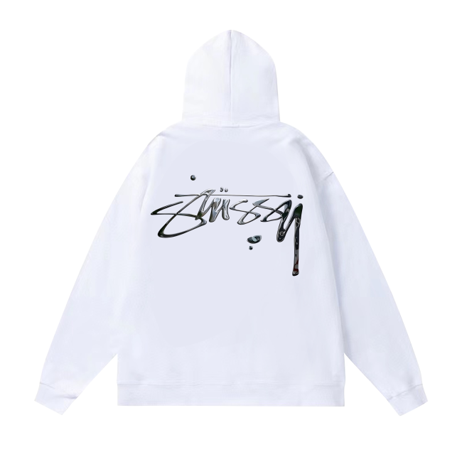 STUSSY BASIC LOGO PRINT HOODIE WHITE