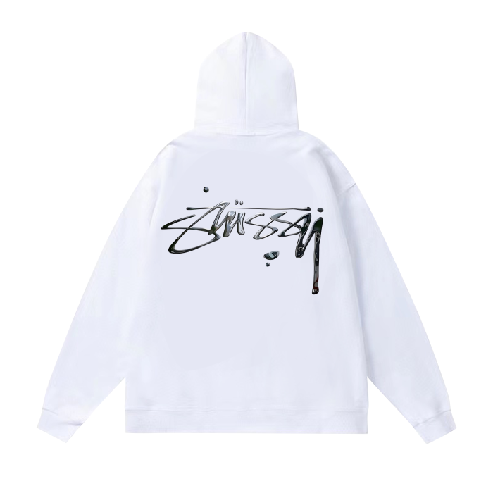 STUSSY BASIC LOGO PRINT HOODIE WHITE