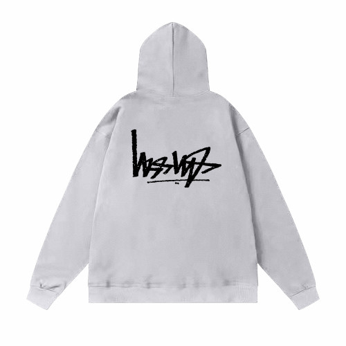 STUSSY REVERSE LOGO PRINT HOODIE GREY