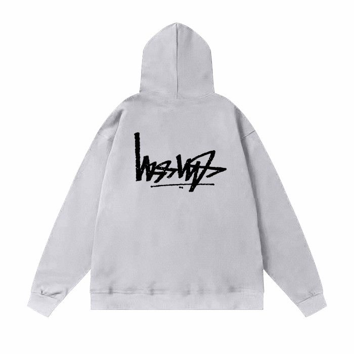 STUSSY REVERSE LOGO PRINT HOODIE GREY