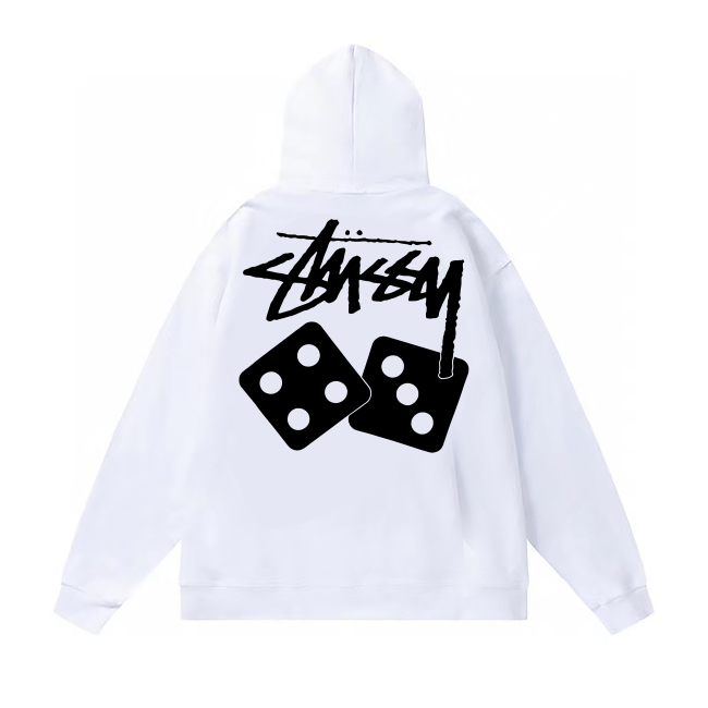 STUSSY DICE PRINT HOODIE WHITE