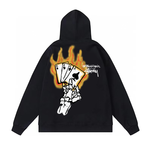 STUSSY POKER PRINT HOODIE BLACK