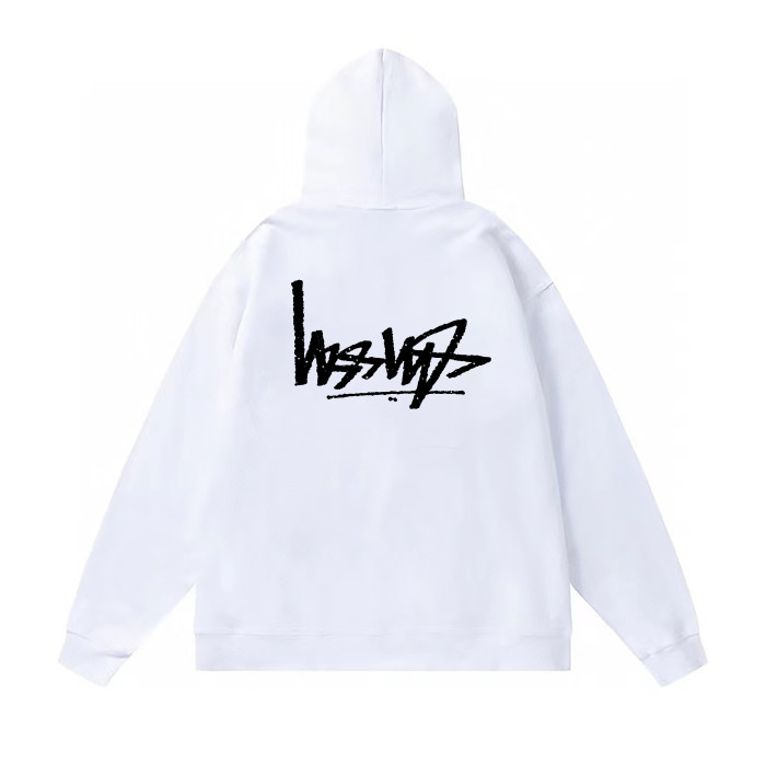 STUSSY REVERSE LOGO PRINT HOODIE WHITE