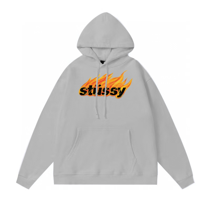 STUSSY FLAME PRINT HOODIE GREY