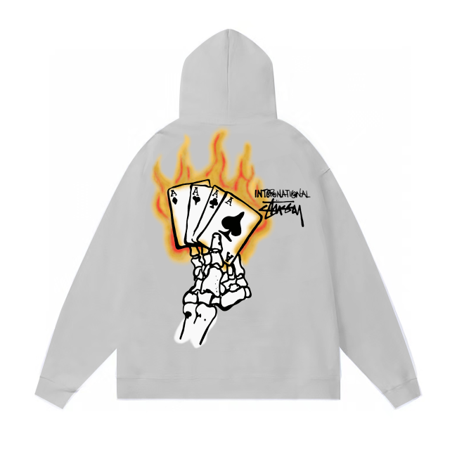 STUSSY POKER PRINT HOODIE GREY