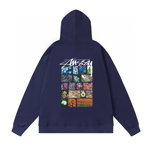 STUSSY PASTORAL FLOWERS PRINT HOODIE NAVY