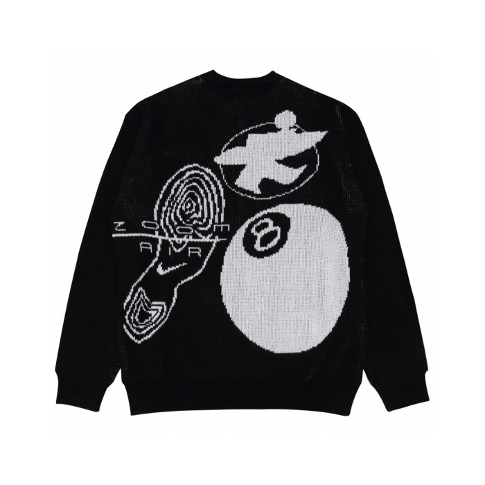 STUSSY BALL 8 PRINT SWEATER BLACK