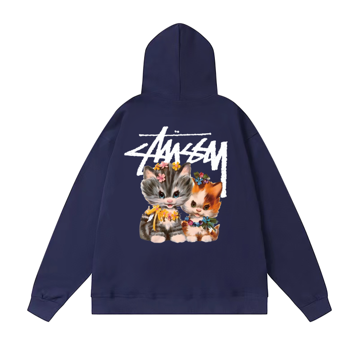 STUSSY CAT PRINT HOODIE NAVY