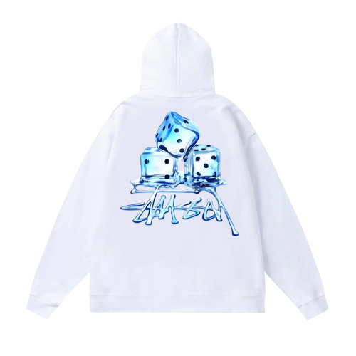STUSSY DICE PRINT HOODIE WHITE