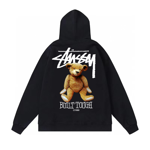 STUSSY BEAR PRINT HOODIE BLACK