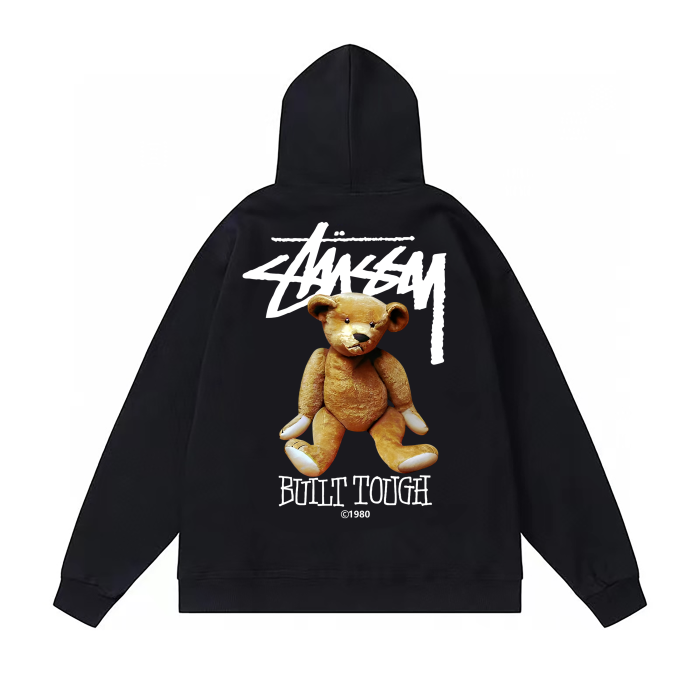 STUSSY BEAR PRINT HOODIE BLACK