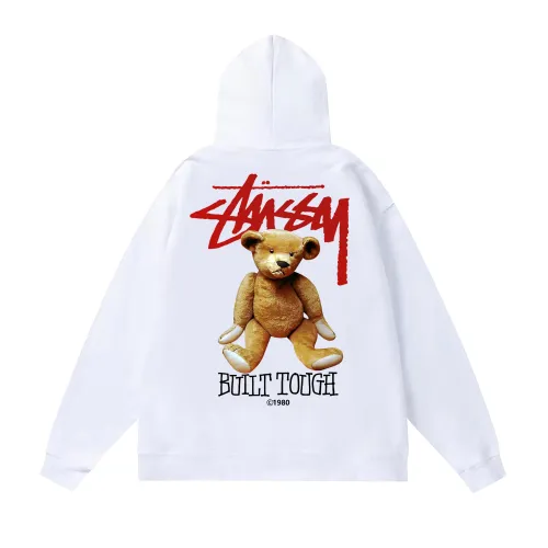 STUSSY BEAR PRINT HOODIE WHITE