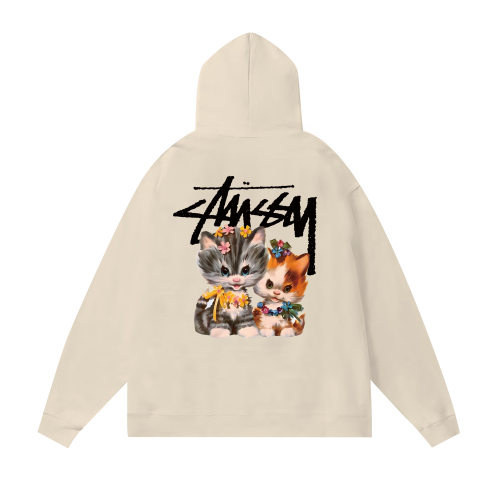 STUSSY CAT PRINT HOODIE CREAM