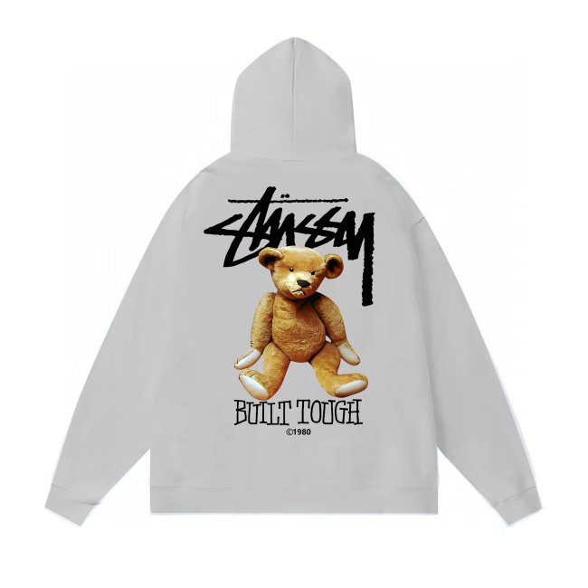 STUSSY BEAR PRINT HOODIE GREY