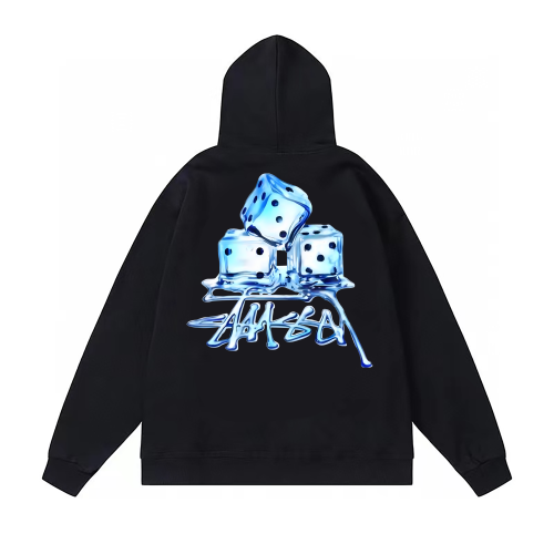 STUSSY DICE PRINT HOODIE BLACK