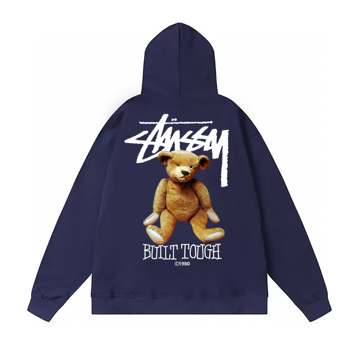 STUSSY BEAR PRINT HOODIE NAVY