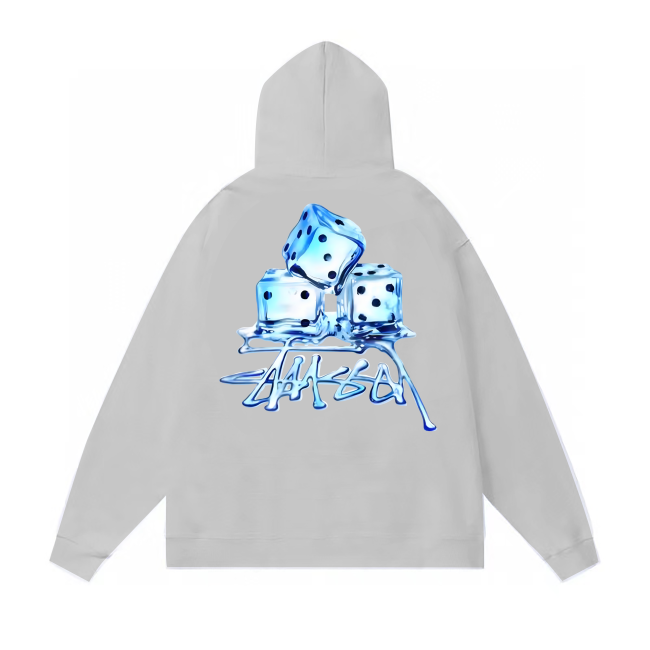 STUSSY DICE PRINT HOODIE GREY
