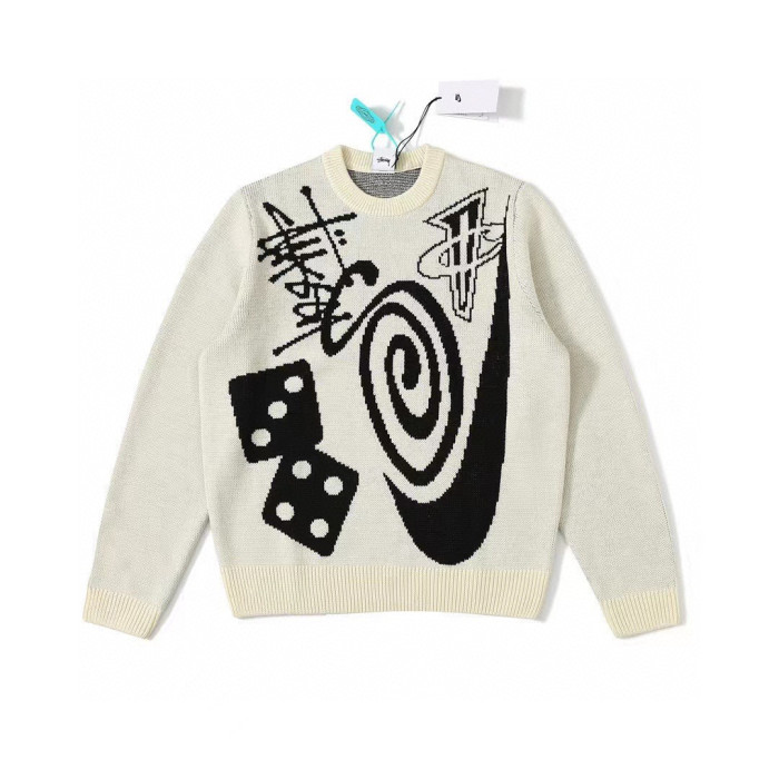 STUSSY BALL 8 PRINT SWEATER BEIGE
