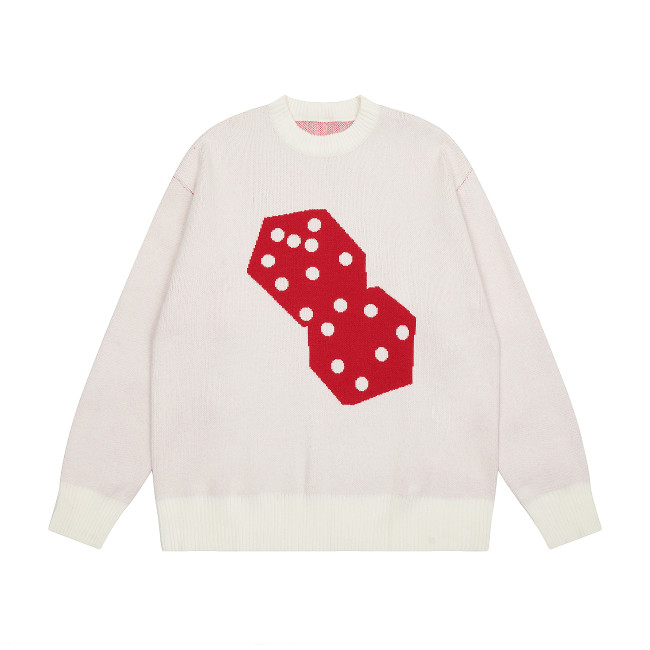 STUSSY  DICE PRINT SWEATER CREAM/RED