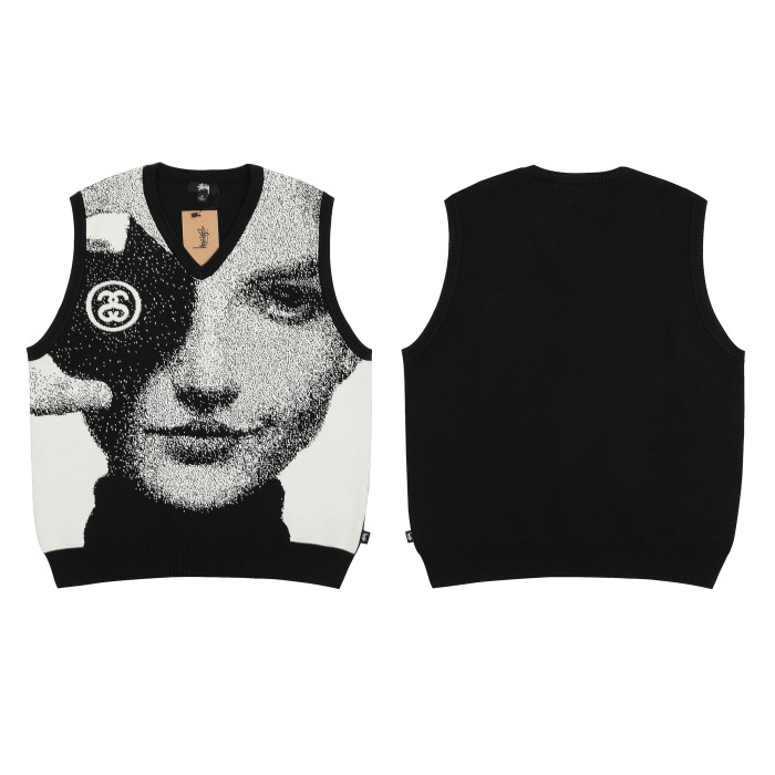 STUSSY HUMAN FACE PRINT VEST SWEATER