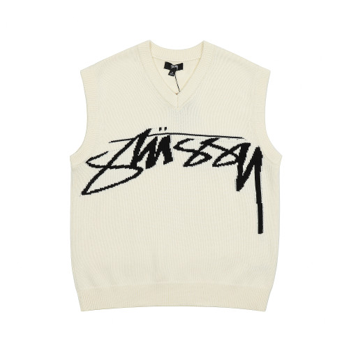STUSSY LOGO PRINT VEST SWEATER CREAM