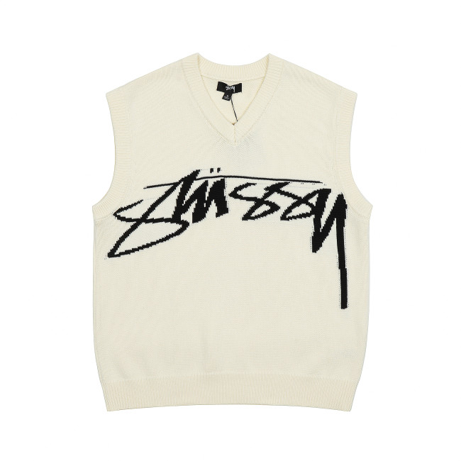 STUSSY LOGO PRINT VEST SWEATER CREAM