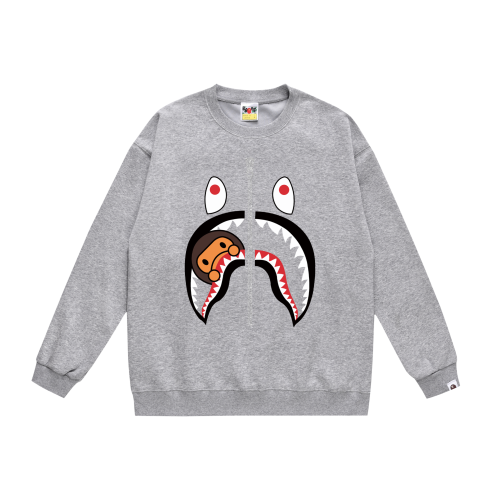 A Bathing Ape Shark Mouth And Monkey Logo Print Zipper Hoodie Grey