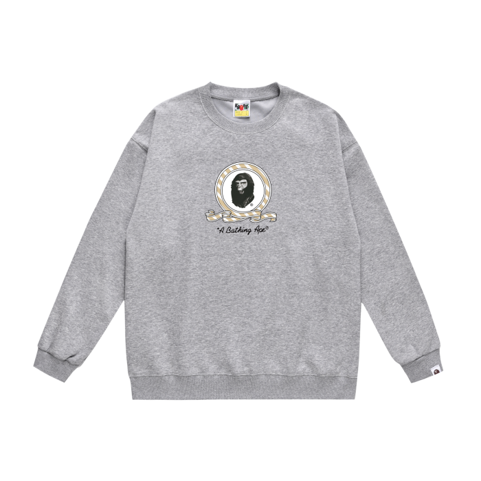 A Bathing Ape Logo Print Hoodie Grey