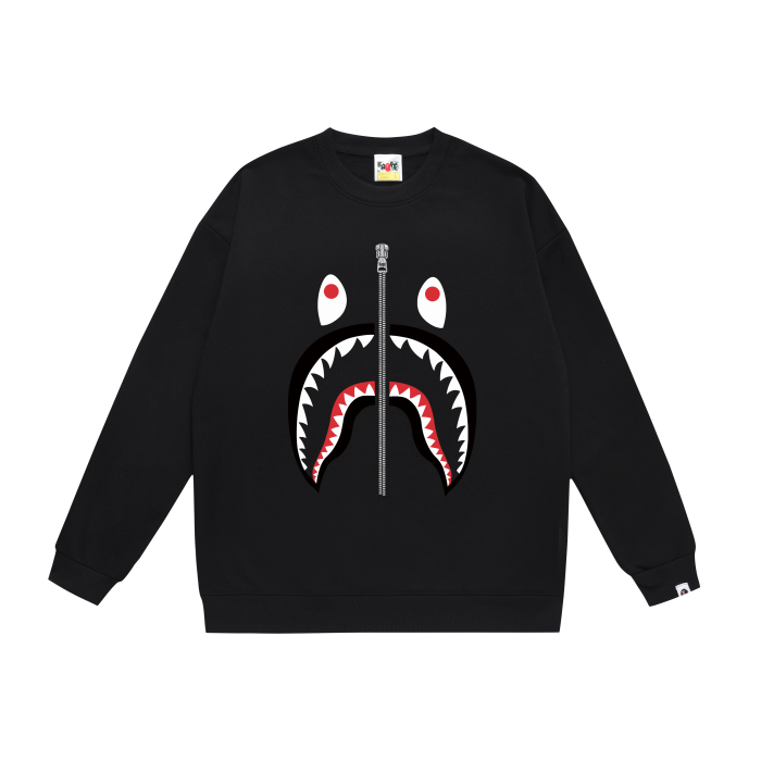 A Bathing Ape Shark Mouth Print Zipper Hoodie Black