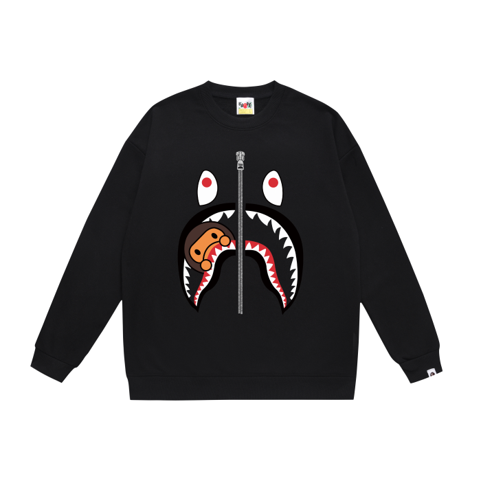 A Bathing Ape Shark Mouth And Monkey Logo Print Zipper Hoodie Black