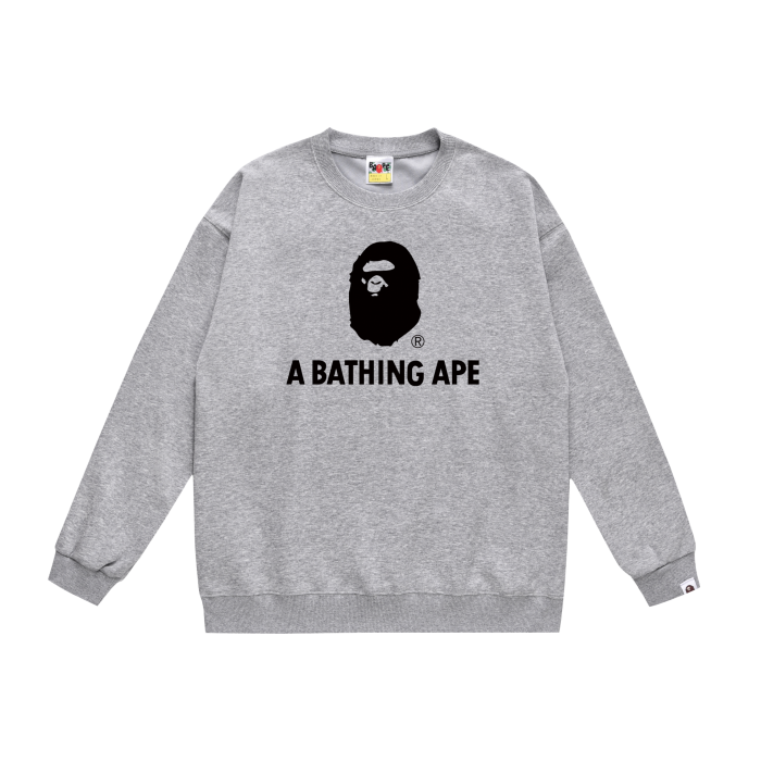 A Bathing Ape Youth Casual Logo Print Hoodie Grey