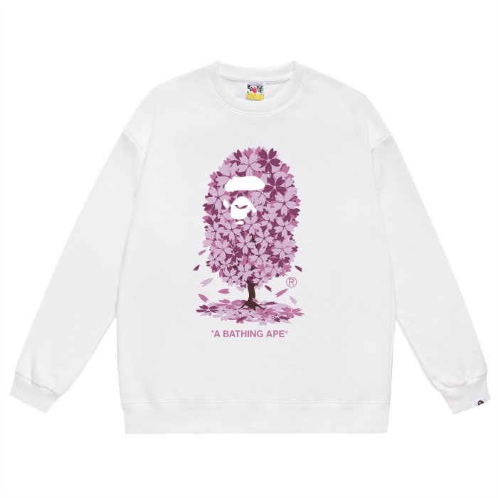 A Bathing Ape Purple Cherry Tree Logo Print Hoodie White