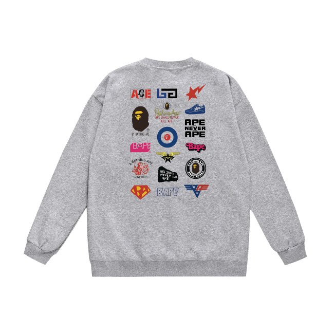 A Bathing Ape Letter Badge Print Hoodie Grey