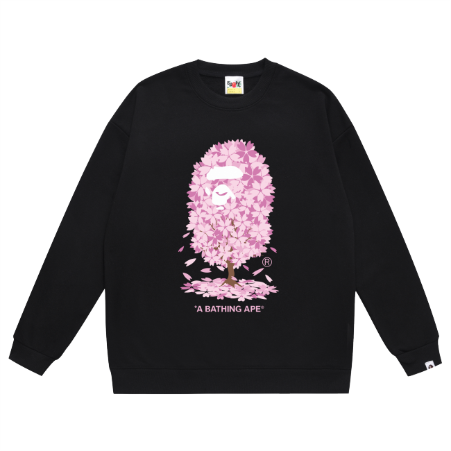 A Bathing Ape Pink Cherry Tree Logo Print Hoodie Black