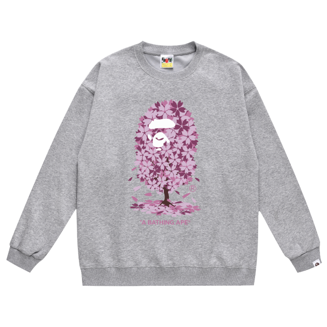 A Bathing Ape Purple Cherry Tree Logo Print Hoodie Grey
