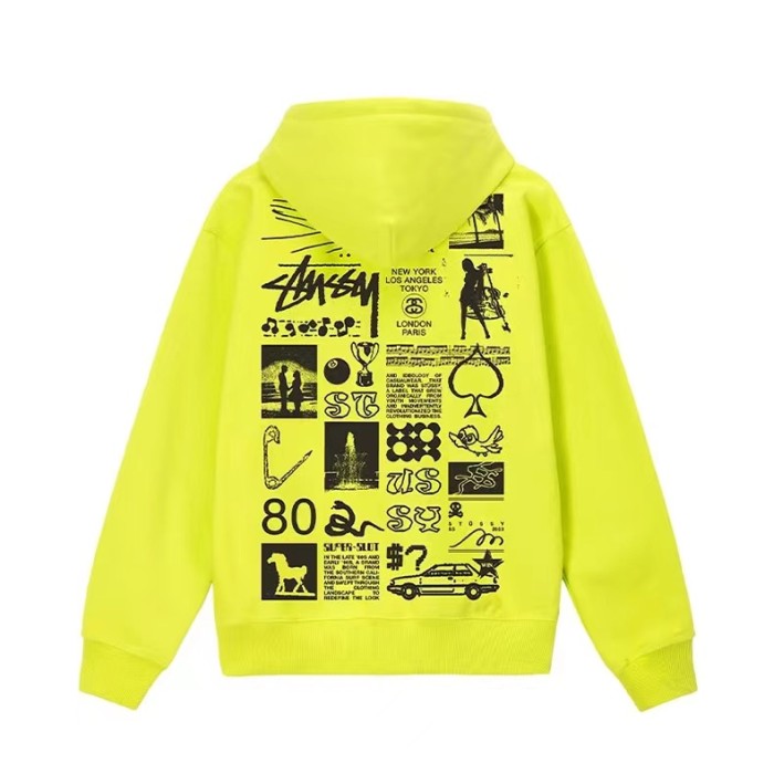 STUSSY COLLECTION OF ELEMENTS PRINT ZIPPER HOODIE YELLOW