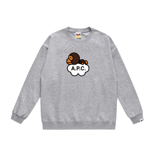 A Bathing Ape Monkey Logo Print Hoodie Grey