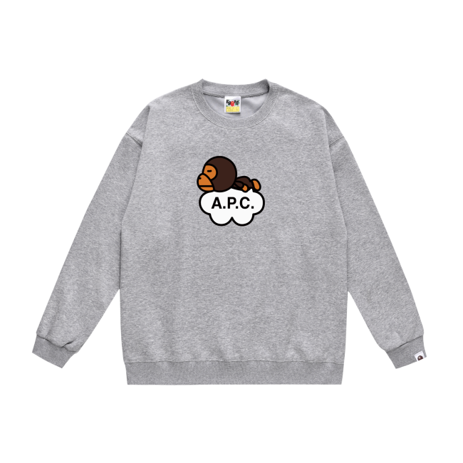 A Bathing Ape Monkey Logo Print Hoodie Grey