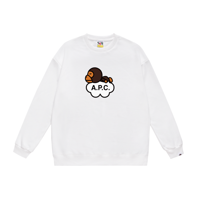 A Bathing Ape Monkey Logo Print Hoodie White