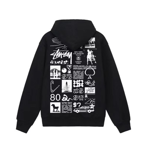 STUSSY COLLECTION OF ELEMENTS PRINT ZIPPER HOODIE BLACK