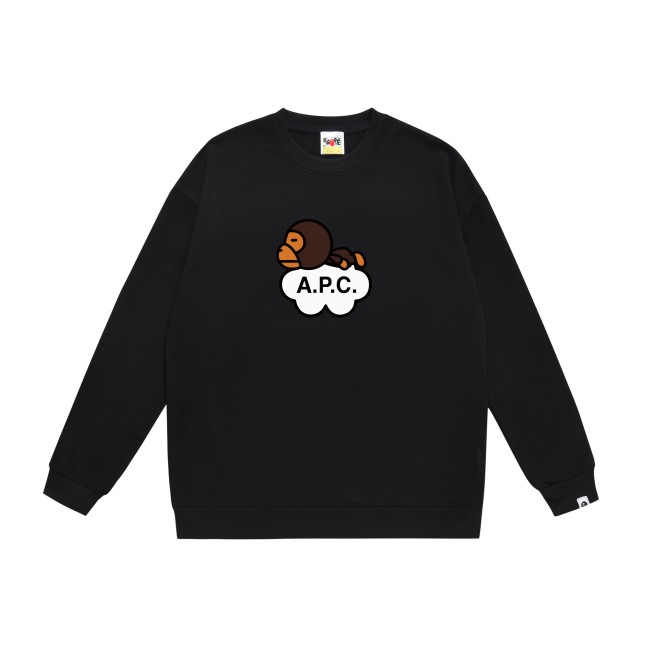 A Bathing Ape Monkey Logo Print Hoodie Black