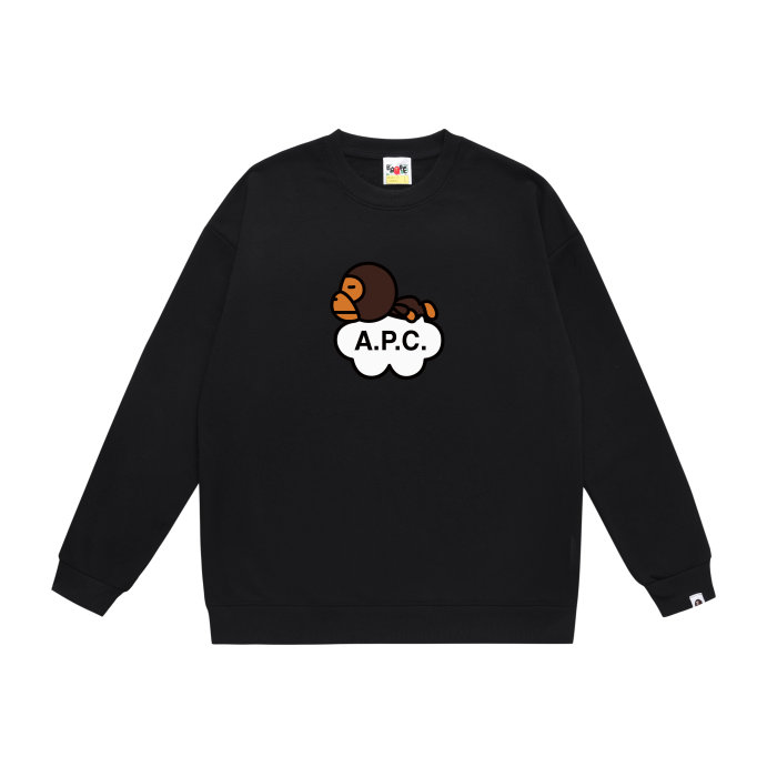 A Bathing Ape Monkey Logo Print Hoodie Black