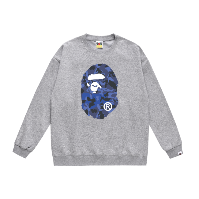 A Bathing Ape Blue Ape Head Print Hoodie Grey