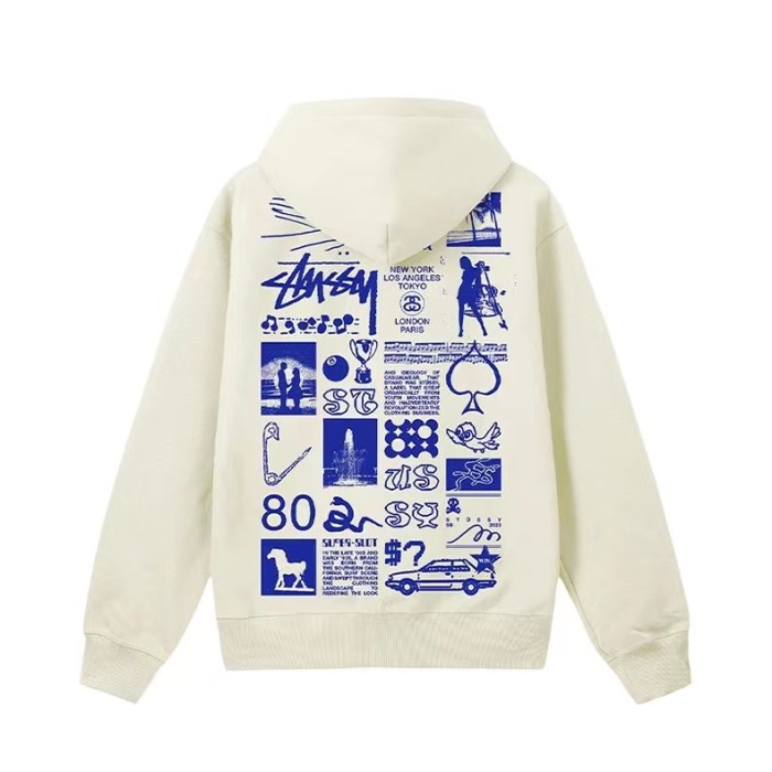 STUSSY COLLECTION OF ELEMENTS PRINT ZIPPER HOODIE WHITE