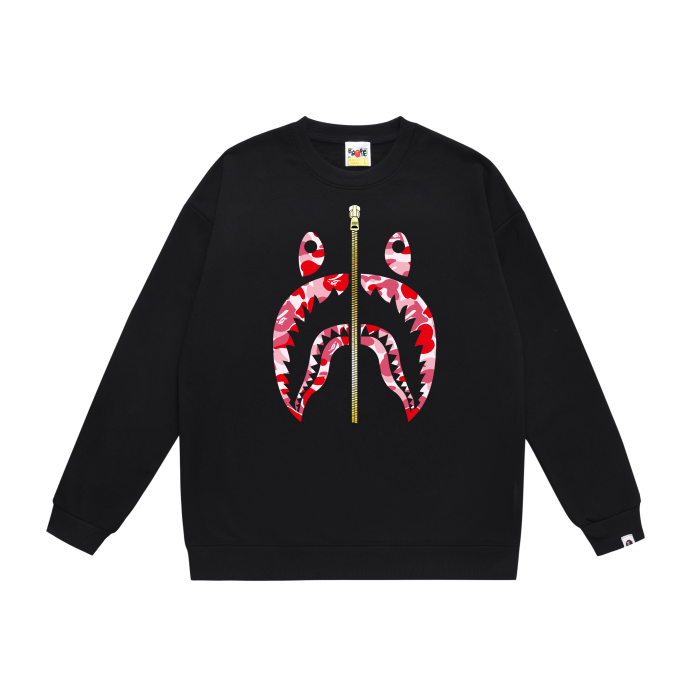 A Bathing Ape Basic Shark Head Print Zipper Hoodie Black