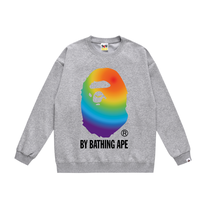 A Bathing Ape Rainbow Logo Print Hoodie Grey