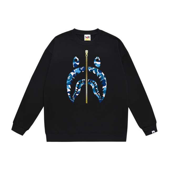 A Bathing Ape Basic Shark Head Print Zipper Hoodie Black