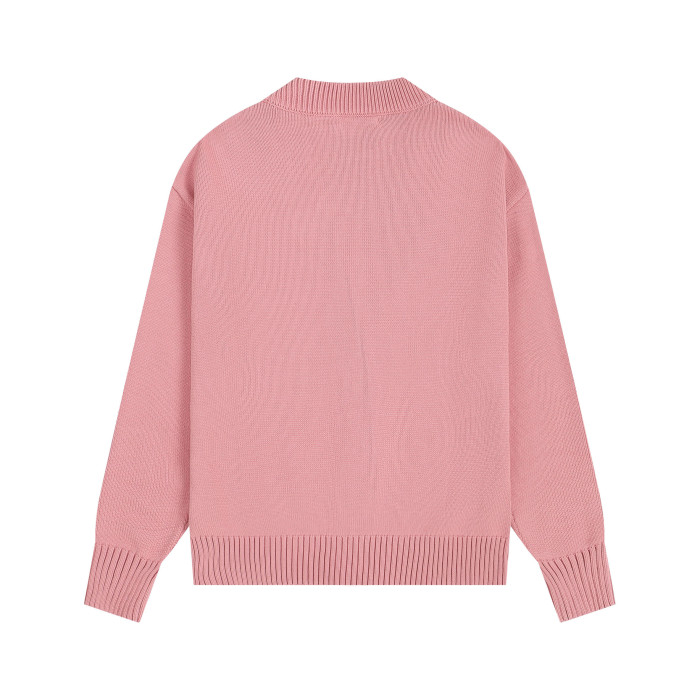 AMI Big Logo V-neck Button Sweater Pink