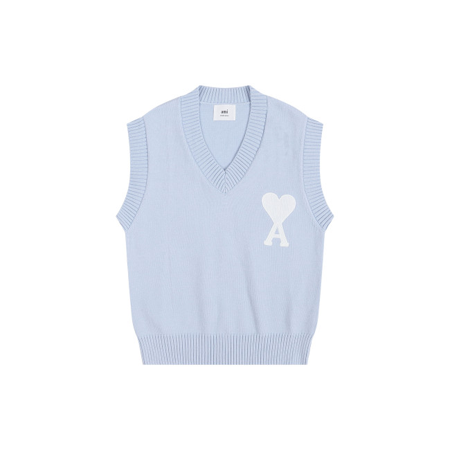 AMI Big Logo Sleeveless Sweater Blue