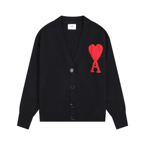 AMI Big Logo V-neck Button Sweater Black